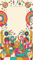 Fototapeta premium Festive Vector Illustration Party Scene with Dancing Children and Colorful Decor in Modern Playful Style