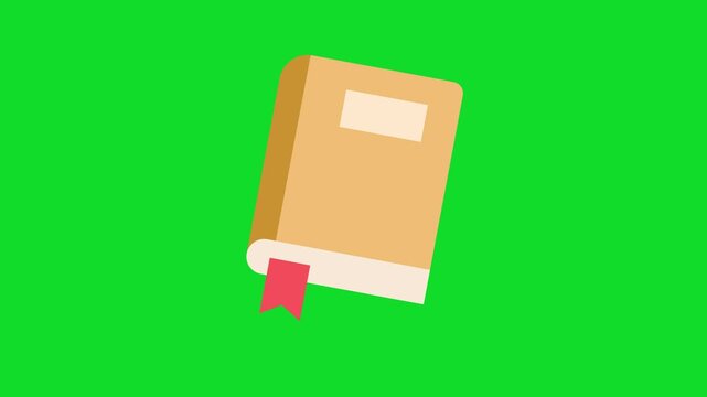 Animated book icon with smooth reveal, bounce, shake, and exit motion on green background. Educational motion graphic suitable for learning platforms, reading applications, knowledge concepts, librari