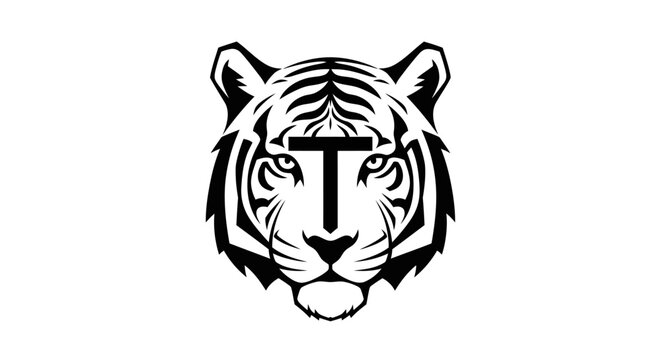 Black and white tiger head illustration.