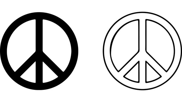 Set of Black and White Peace Sign Icons