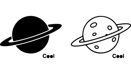 Set of Two Black and White Saturn Planet Icons © Al