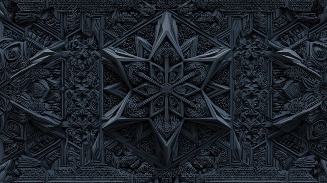 Intricate Geometric Star Pattern with Complex Textural Detail, Abstract Digital Art