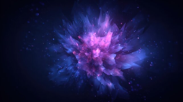 Exploding Geometric Nebula in Deep Space, Vibrant Cosmic Bloom