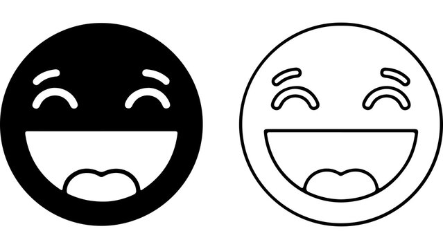 Laughing Face Emoji Icon Set In Two Styles