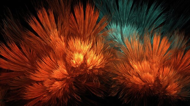 Intricate Fractal Patterns Blooming Like Cosmic Flowers in Vibrant Hues of Orange and Teal