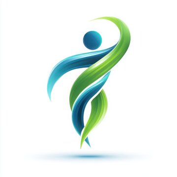 Dynamic abstract human figure with flowing blue and green energy, representing health and movement