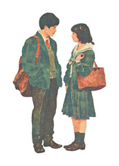 Naklejka premium PNG Vintage school romance illustration