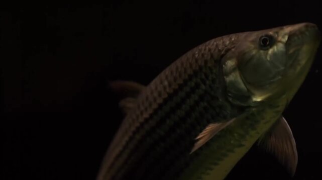 Extreme Close Up of Dangerous Tigerfish Face Pumping Gills in River Current