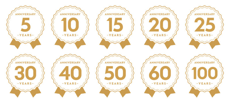 周年記念バッジセット（5周年・10周年・15周年・20周年・25周年・30周年・40周年・50周年・60周年・100周年）