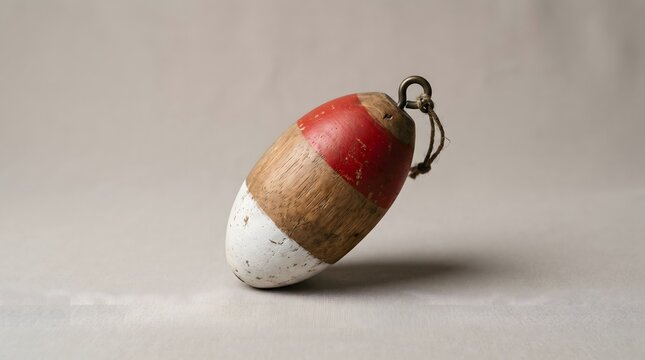 Wooden Fishing Float Isolated on Neutral Background for Recreational Angling Equipment Concept