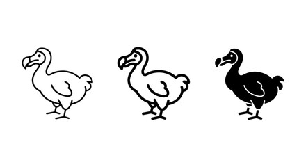 Dodo Bird Icons Set, Extinct Avian Vector Graphics, Simple Line Art and Silhouette Styles, Unique Wildlife Illustrations © Monirul