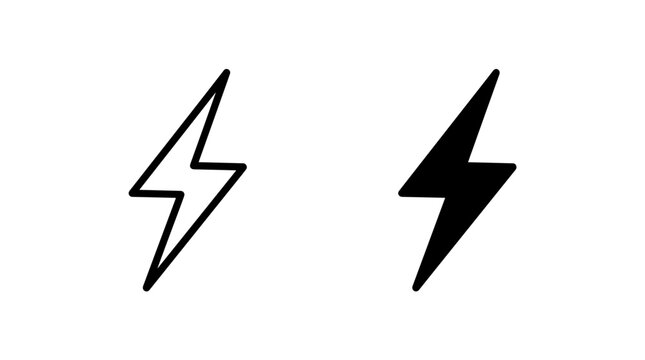 Two lightning bolt icons side-by-side: one in outline, the other a solid black silhouette.