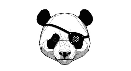 Geometric panda head with eyepatch in black and white © Kasimun