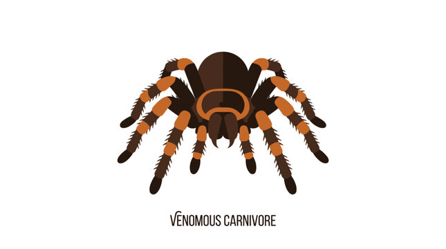 Stylized Tarantula Spider with Orange Stripes, Venomous Carnivore Text
