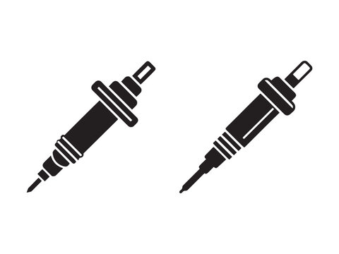 Two black and white spark plugs for internal combustion engine ignition system components  automotive parts