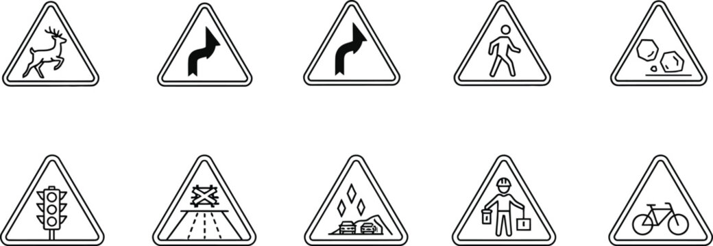 Road warning signs, triangular with various hazards and caution symbols road signs triangular hazard symbols