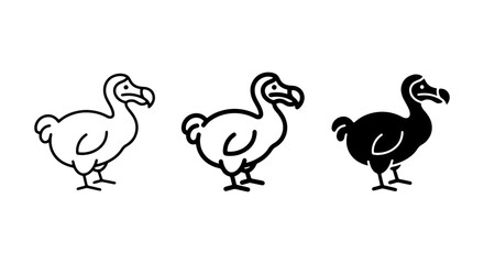 Dodo Bird Icons Set, Extinct Avian Vector Graphics, Simple Line Art and Silhouette Styles © Shohel