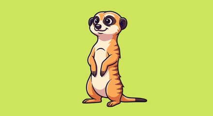 Cute cartoon meerkat standing upright on a light green background, graphic illustration © Timothee
