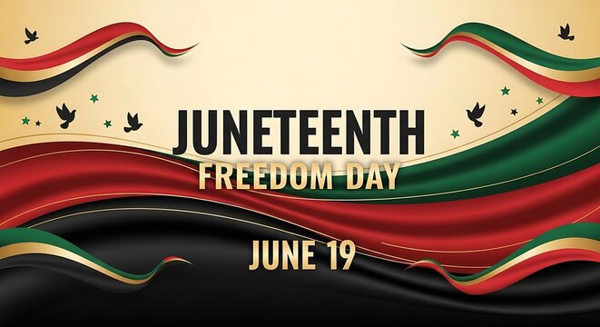 Juneteenth freedom day june 19 banner with red black and green waves