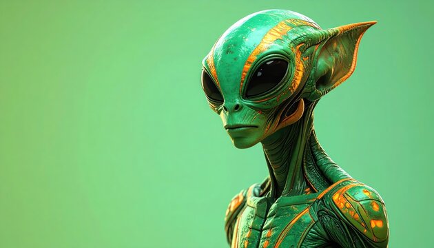 Intriguing Green Alien Portrait - A Detailed Depiction of Extraterrestrial Life.