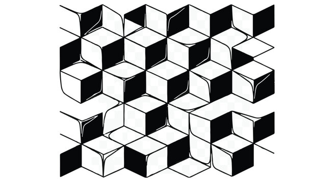 Optical illusion of interlocking black and white cubes creating a 3D geometric pattern
