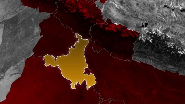 Haryana State Location Indicator Animation for News and Presentation, Geographic Outline Animation on Detailed India Map