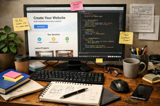 Messy Environment Hampers Developer Work. Disorderly Workspace Hinders Efficient Coding Practices. Unorganized Setup Creates Challenges For Web Developers And Coders