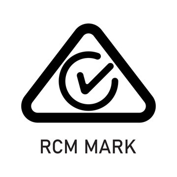 RCM Mark Compliance Symbol with Text &mdash; Black Outline on White Background