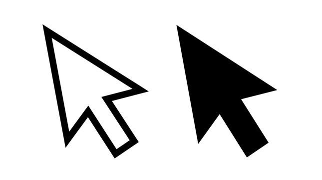 Two cursor arrow icons, one outlined and one solid black, presented side-by-side on a white background.