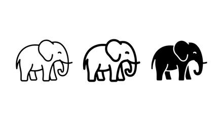 Elephant Icons Set: Simple Line Art, Outline, and Solid Silhouette Vector Graphics for Wildlife and Safari Themes © Kamrul