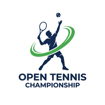 Tennis player serves ball with racket at Open Championship event