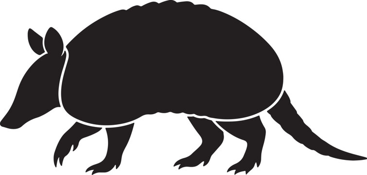 Armadillo silhouette vector icon isolated on white background, side view of walking wild animal