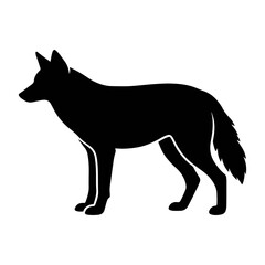 Coyote silhouette vector icon standing isolated on white background, black wolf or wild dog side view © MMONIR