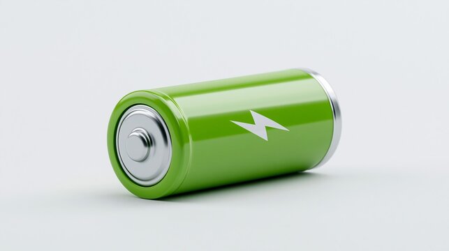 Vibrant Green Battery with Bolt Symbol on White Background for Energy Concept