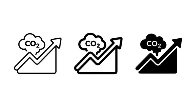 CO2 Emissions Graph Icons, Carbon Footprint Trend Icons, Climate Change Data Icons, Environmental Impact Vector Set