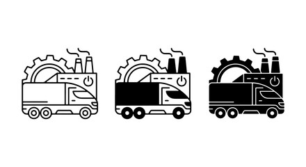 Industrial Truck Icons Set, Logistics Vehicle Graphics, Manufacturing Transport Symbols, Power Gear and Factory Elements © Shawon