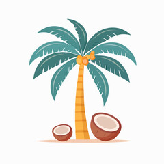 Obraz premium Cartoon Coconut Palm Tree with Coconuts