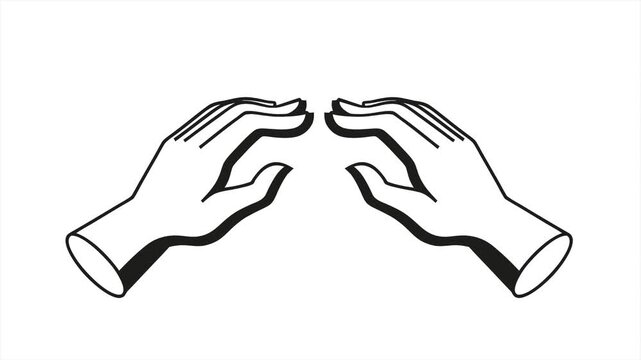 Abstract Line Art Animation of Two Hands Creating a Protective Roof Gesture on White Background