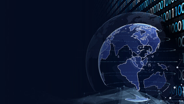 Digital globe with binary code background representing global data connection
