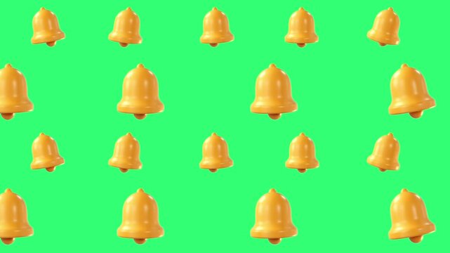 Bell icon 3d animation on green background.