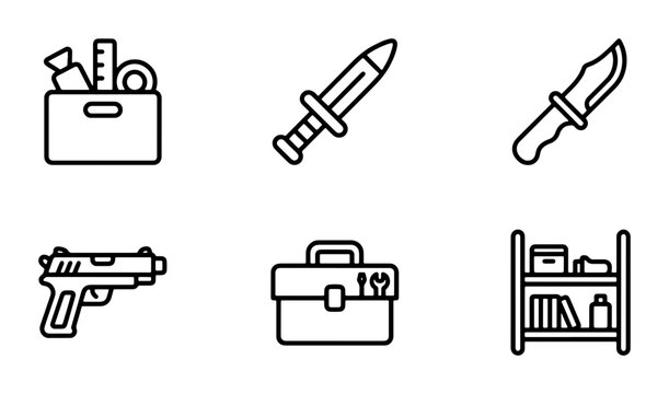 Weapon Icons Set, Military & Tool Collection, Security & Storage Graphics