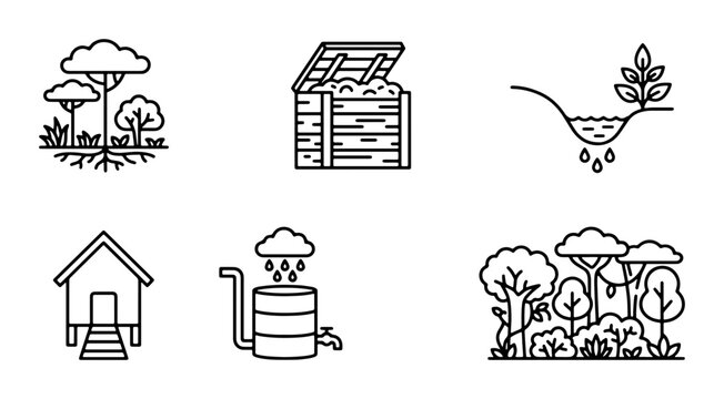 Eco-Friendly Icons: Sustainable Living, Nature, and Agriculture Vector Set