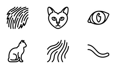 Naklejka premium Cat Icons Set: Fingerprint, Face, Eye, Silhouette, Fur, Tail, Animal Graphics