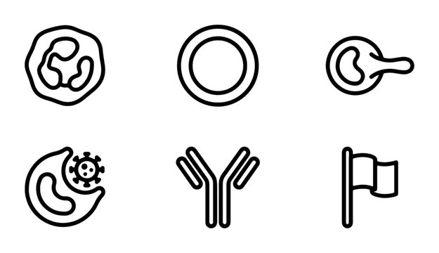 Immune System Icons: White Blood Cells, Antibodies, Virus, Flag Vector Set