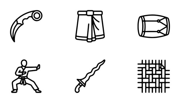 Indonesian Cultural Icons: Keris, Karambit, Martial Arts, Drum, Sarong, Weaving Vector Set