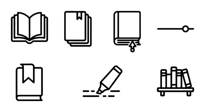 Book Icons Set, Reading Symbols, Education Graphics, Library & Study Elements