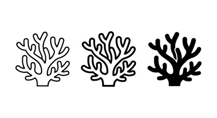 Coral Icons Set: Outline, Filled Outline, Solid Black Vector Graphics for Marine Life and Ocean Themes © Rifat