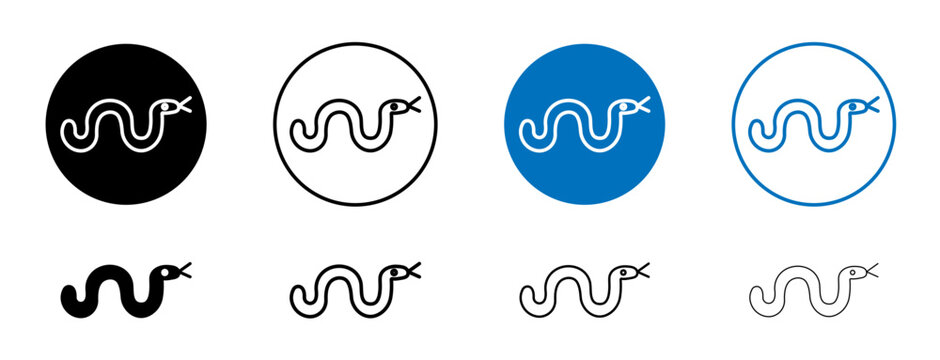 Snake icons set in black and blue colors on white background