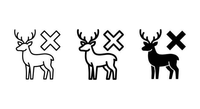 Deer Icon Set, Wildlife Prohibition Signs, Animal Restriction Symbols, Vector Graphics