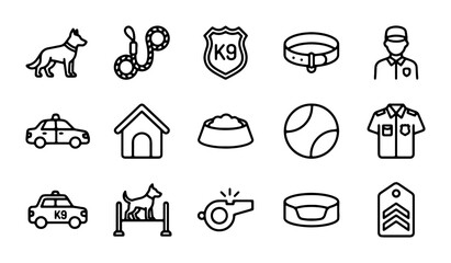 K9 Police Dog Icons, Set of 15 Vector Graphics for Security and Law Enforcement © Ripa